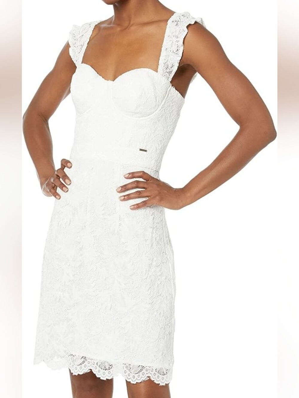 GUESS Women's Christel Lace Bodycon Dress showcasing a delicate floral lace Sz S